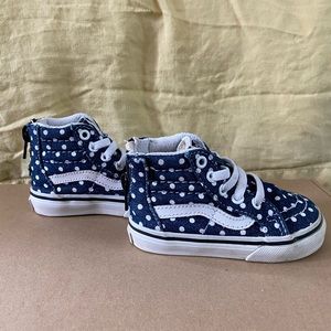 Toddler high top vans blue polka dots